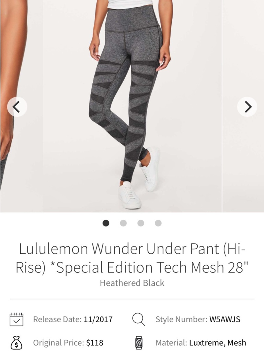 lululemon athletica Heathered Charcoal High Rise Tech Mesh Leggings